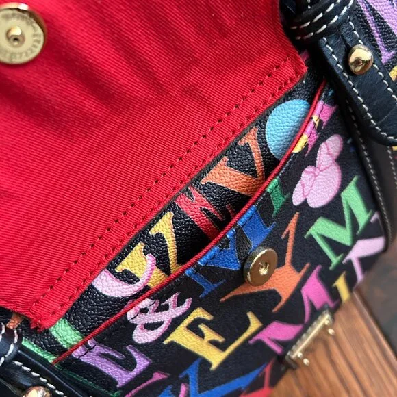 Dooney & Burke Mickey & Minnie Rainbow Names Black Large Bag - Rare Pattern